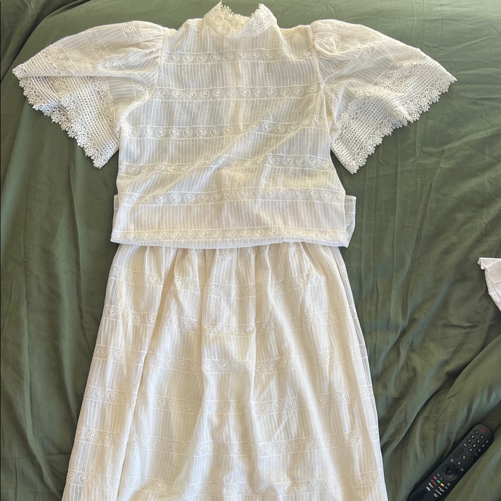 Vintage 80s Jo Ed Sophisticates skirt and top set. white lace